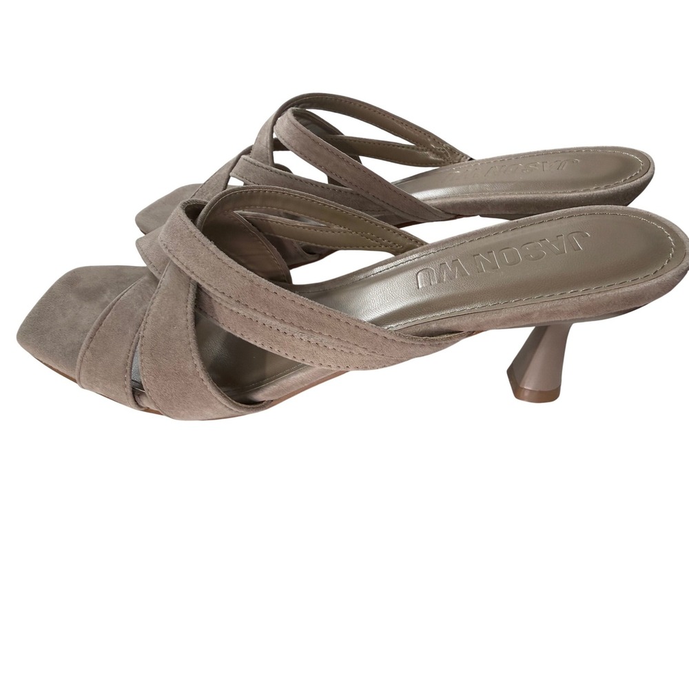 Jason Wu Womens Taupe Suede Leather Strappy Square Toe Kitten Heel Sandals 9.5 - Picture 4 of 10